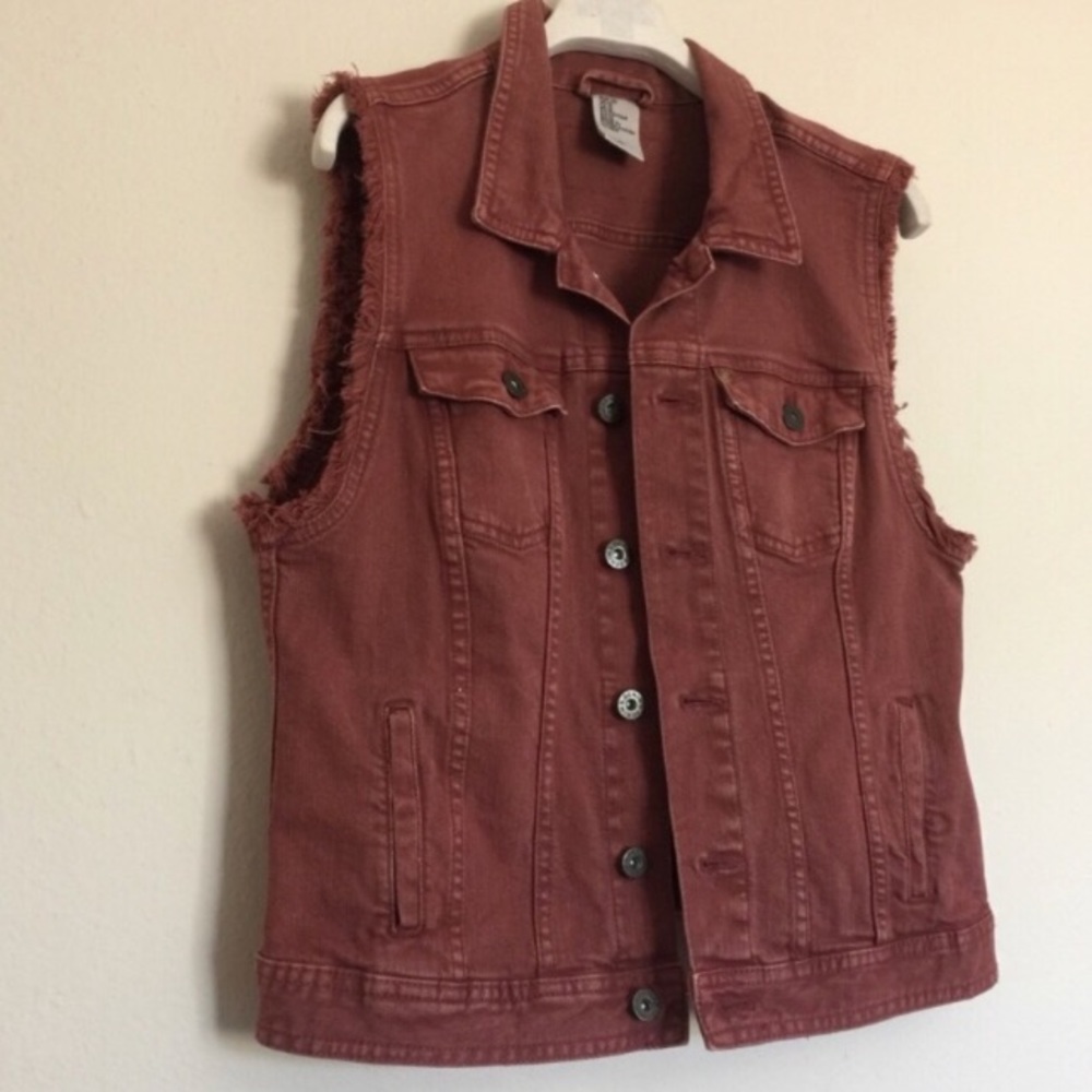 Dusty maroon denim jean vest